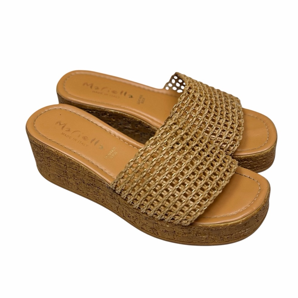 Mariella Made In Italy Raffia Platform Slides Size 39 Resort Coastal